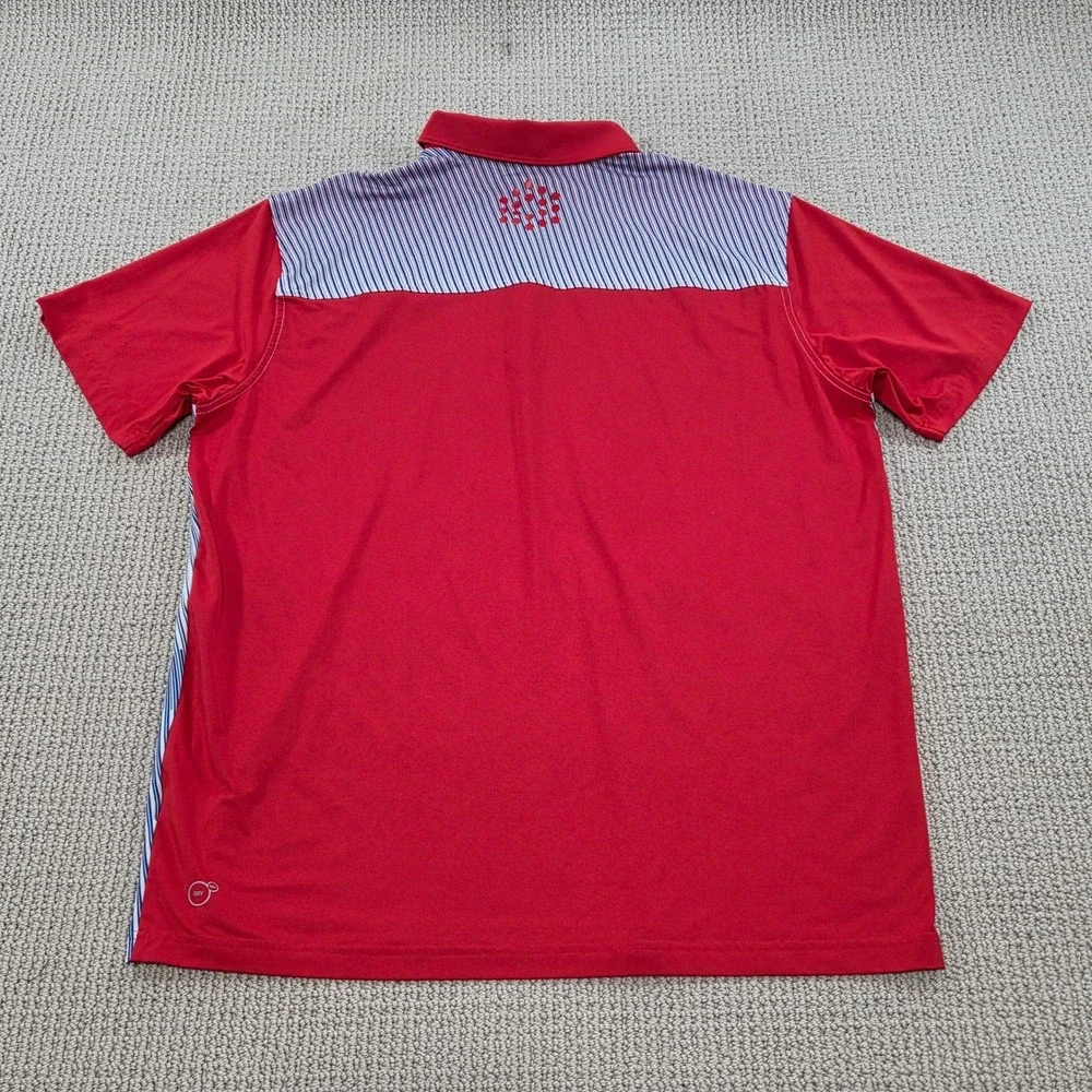 Puma Golf Polo Shirt Red‎ White Blue Stripe Pinstripe Men's Large